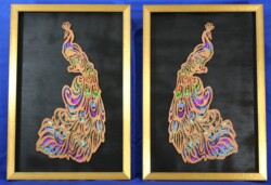 18 x 26 each, sold as a pair Two Peacocks<br>My working title for this piece was "The Pretty One": you see, the peacocks are different. One is 88 cuts and the other...