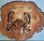 26 x 28 Fire Wheel Horses<br>I was at the sawmill and I saw this round piece of wood in the burn pile...