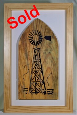 16 x 25 Gothic Windmill<br>The natural stress marks on the board conjure up of a storm brewing on the prairie sweeping towards...